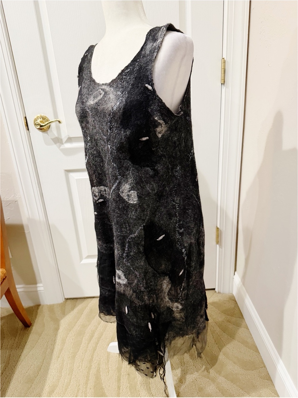 Artist Made Felt Dress in Black, Grey and White - Picture 2 of 5